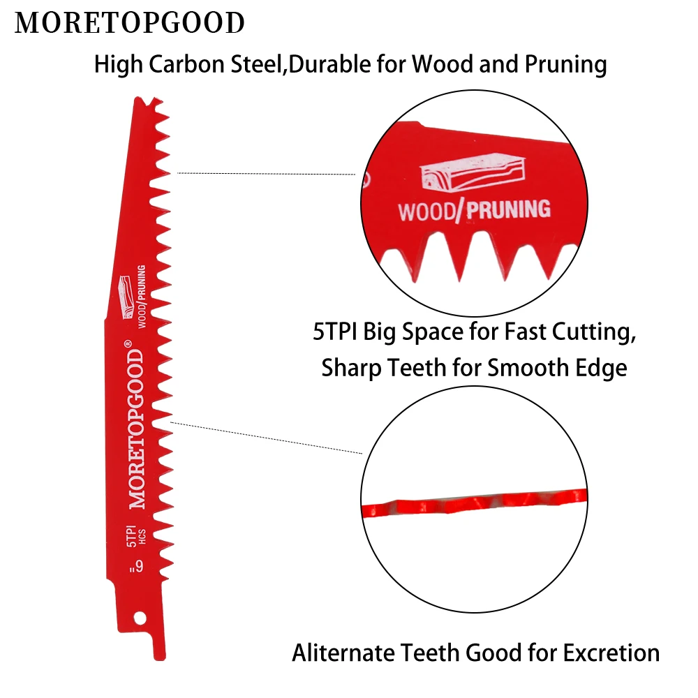 MORETOPGOOD Wood Pruning Reciprocating Saw Blades, Wood Saw Blades Sawzall Saw Blades for Trees Wood Cutting