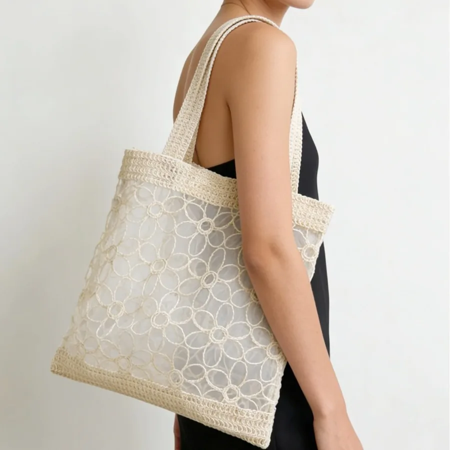 

【Новый стиль】Модная сумка через плечо, портативная пляжная сумка, вместительная сетчатая красная сумка с ажурным плетением, ретро-сумка из соломы, женская сумка.