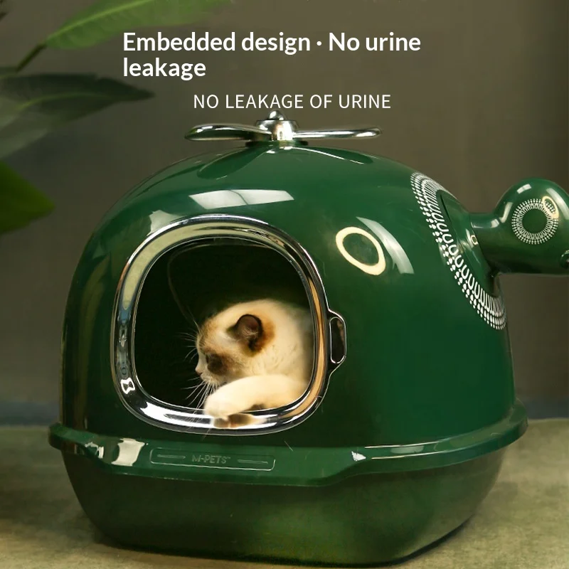 Arenero grande verde antisalpicaduras para gatos, fácil de limpiar