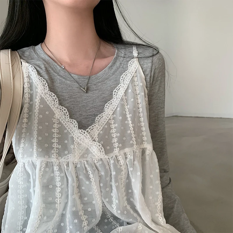 E Vestido Largo de Primavera con Cuello en V, Bordado con Encaje, Estilo Coreano, Manga Larga, Hoado, para Mujeres J...