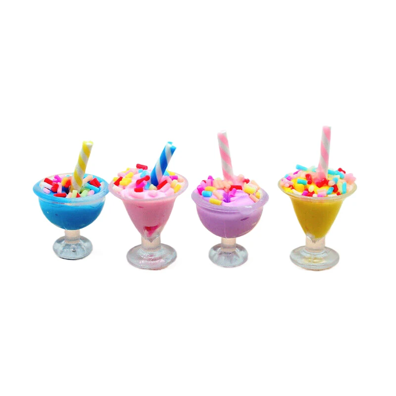 Simulação Ice Cream Cup para Dollhouse, Miniatura Cozinha Food Acessórios, Dolls House Decoração Brinquedos, 1:12, 4Pcs