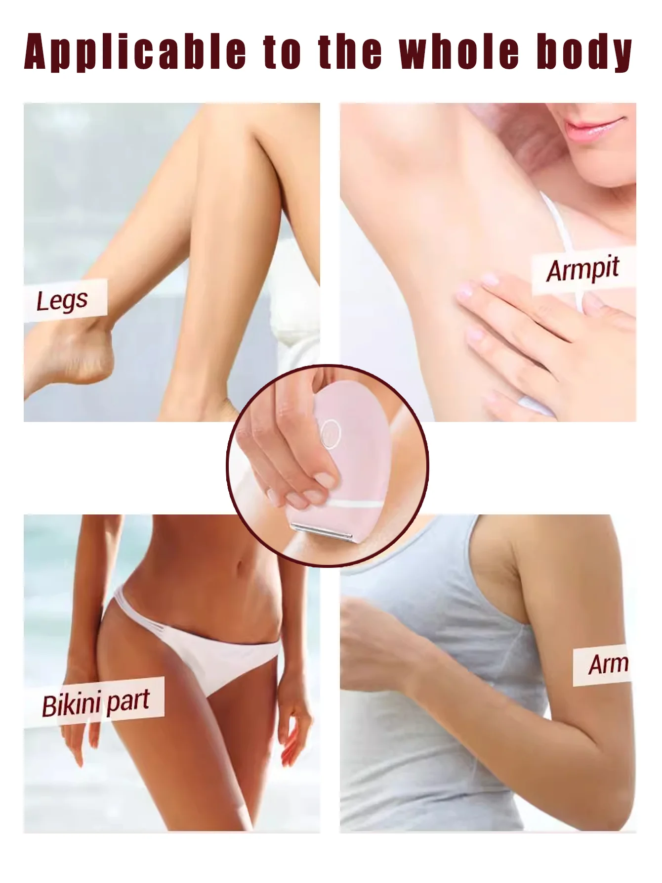 ماكينة إزالة الشعر الكهربائية للنساء، مدعومة ببطاريتين AAA، مناسبة للجسم بالكامل والوجه والساق والذراع وتشذيب الحلاقة تحت الإبط، المنتج لا يشمل البطاريات.