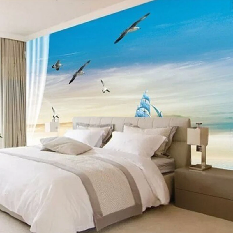 Modern watercolor oil painting sea sailboat wild goose TV bedroom home decoration background wall