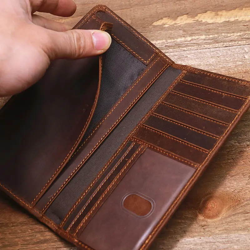 Vintage Men's Long Wallet Men Genuine Leather Clutch Wallets Purses First Layer Real Leather Multi-Card Retro Card Holder