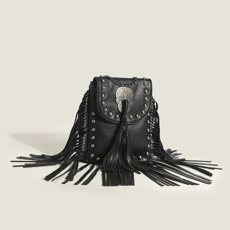 Boho Style Tassel Crossbody Bag Casual Fringe Messenger Bag For Women Luxury Fashion Ladies Vintage Leather Chain Shoulder Bag