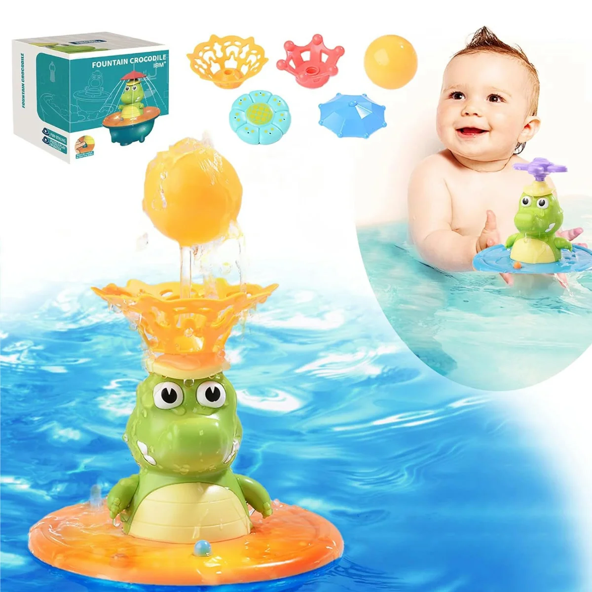 Crocodile Spray Water Toy with LED, Floating Wind Up , New Born Baby Bathtub Water fun Toys, Preschool Toddler gift,bathroom