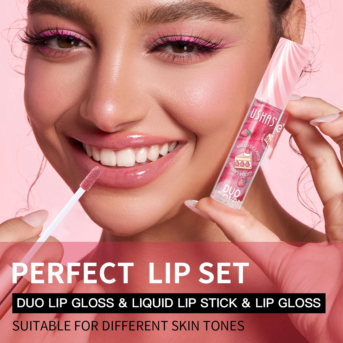 USHAS, conjunto de 3 peças, kit de cor labial - cor labial rotativa + cor labial líquida + cor labial brilhante, protetor labial hidratante anti-rachaduras