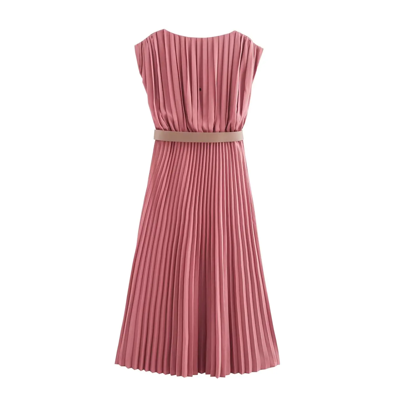 TRAF Pink Draped Midi Dress Woman Sleeveless Summer Dress Woman 2024 Belt Party Long Dresses for Women Ruched Beach Female Dress