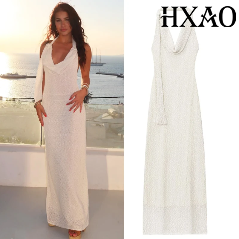 HXAO Halter Damenkleid, schulterfrei, lange Partykleider, Sommer, figurbetont, elegante Kleider, rückenfrei, sexy Cocktailkleider