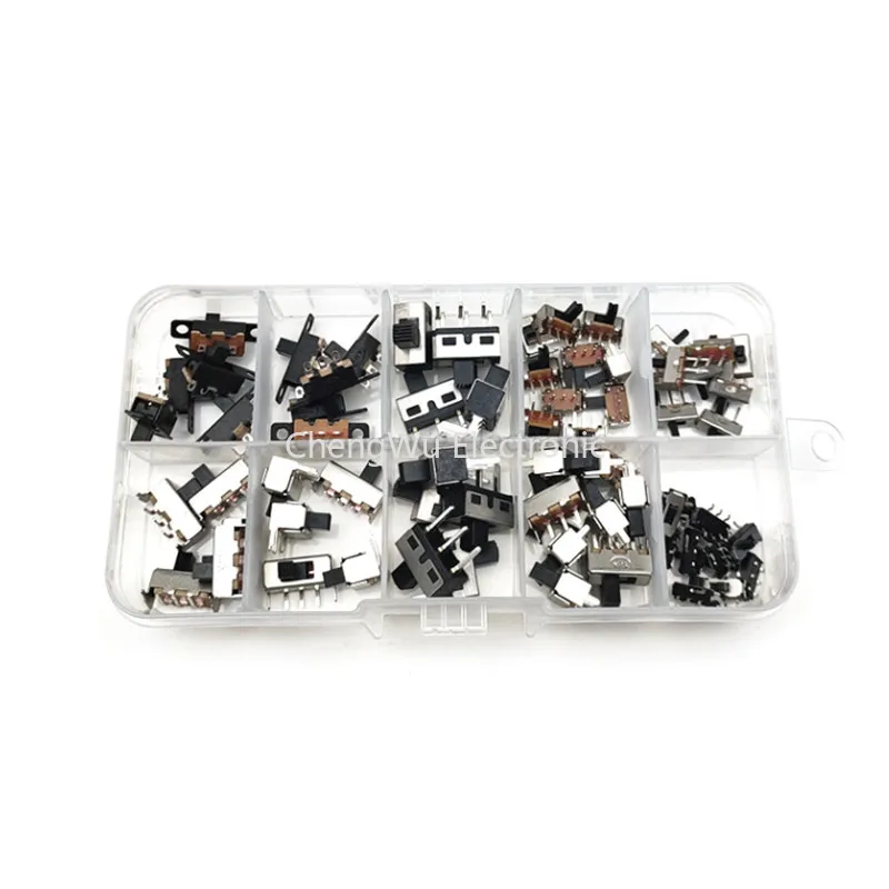 70pcs/box Micro Toggle Switch Mini Slide Switch Interruptor On-Off Mini Slide Switch PCB Mount Diy Small Electronic Switch