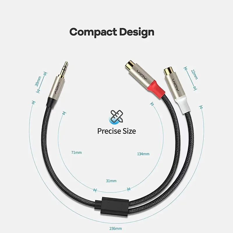 3,5 mm na kabel RCA Jack 3,5 mm męski na 2 żeńskie RCA Stereofoniczny adapter audio Kabel do smartfona Tablet Głośnik Kino domowe HDTV