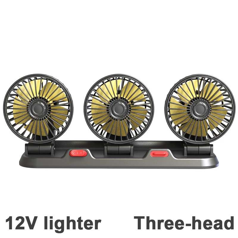 3-in-1 Powerful Car Triple Head Fan (12V Lighter Power) - Quiet Cooling Fan Integrated Aromatherapy & Number Plate, with 360° Rotation & 130cm Long Cord