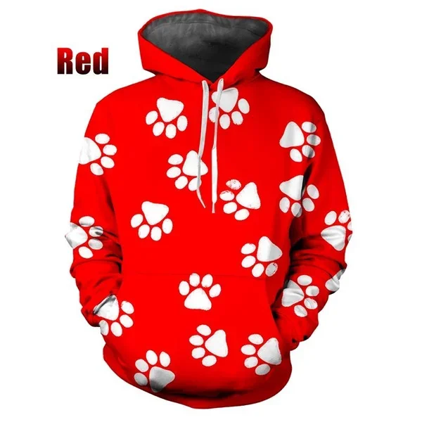 2023 New Women Men Creative Personality Hooded Sweatshirt Fashion Funny Dog Footprint Hoodie Casual Long Sleeve Pullover Tops