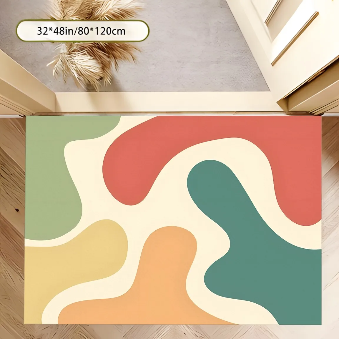 Large Area Rug with Morandi Color Blocking and Wavy Blocks, Minimalist Instagram-Worthy Style, for Living Room Bedroom