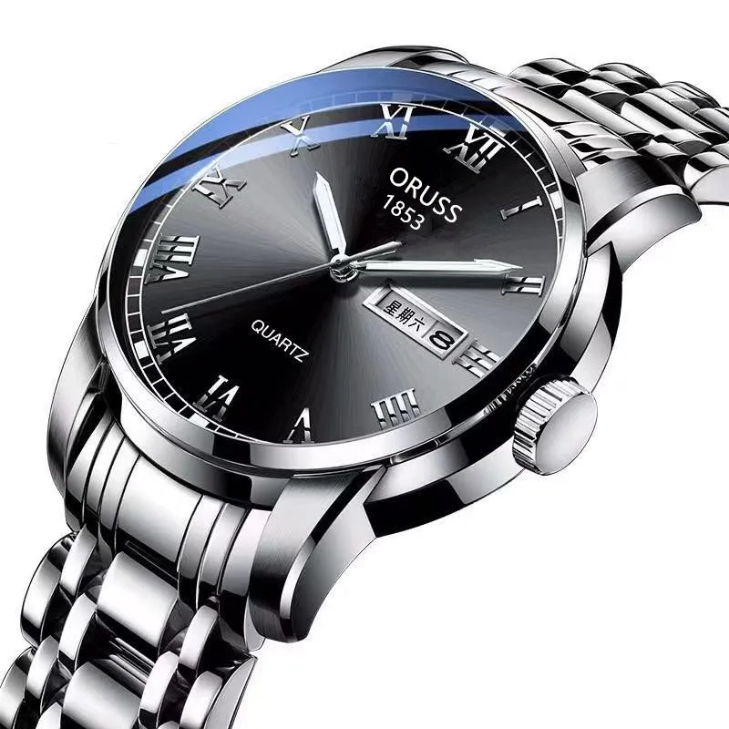 Men's Quartz Watch Luminous Stainless Steel Calendar Watch Precise Timekeeping Durable Scratch Resistant Wristwatch Boy Gifts