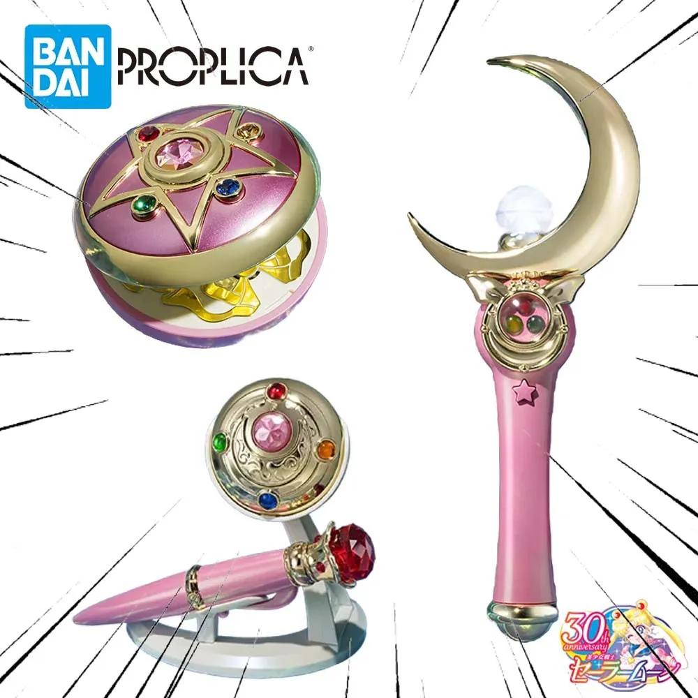 

In Stock Original BANDAI PROPLICA Sailor Moon Moon Stick Transformation Broochdisguise Pen Crystal Star Figure Anime Model Toy