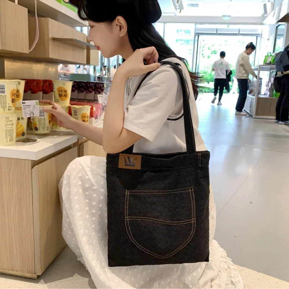 Retro Jeans Shape Canvas Shoulder Bag Handbag Large Capacity Commuting Bag Shopping Totes Bag Summer Beach Bag Underarm Bag