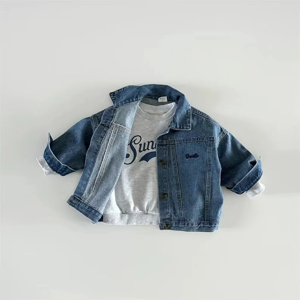 2024 Autumn New Baby Long Sleeve Denim Jacket Infant Boy Fashion Lapel Coat Children Casual Cardigan Baby Girls Denim Tops