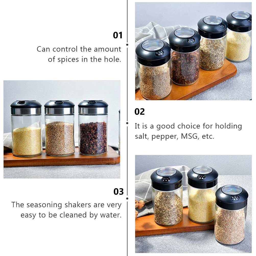 

2Pcs Stainless Steel Seasoning Can Transparent Holes Design Kitchen Spice Storage Bottle Multifunctional Condiment