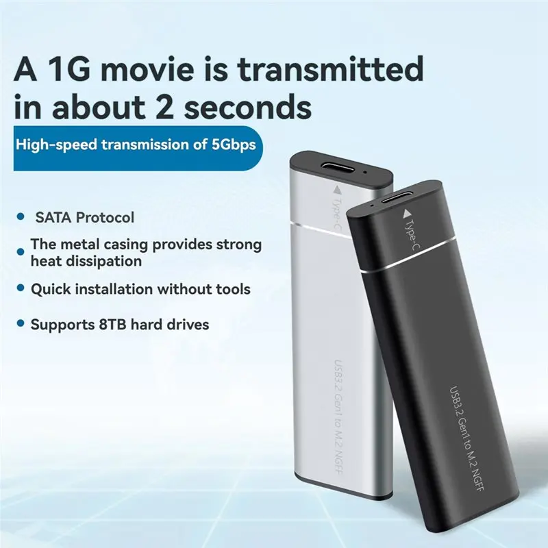 T23C M2 SSD Enclosure SATA NGFF Protocol M.2 Solid State Silver
