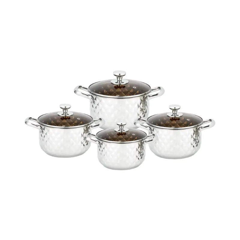

Modern Design Stainless Steel Soup Pot 20-26cm Single Bottom Cookware Set with Diamond Appearance Metal Cookware