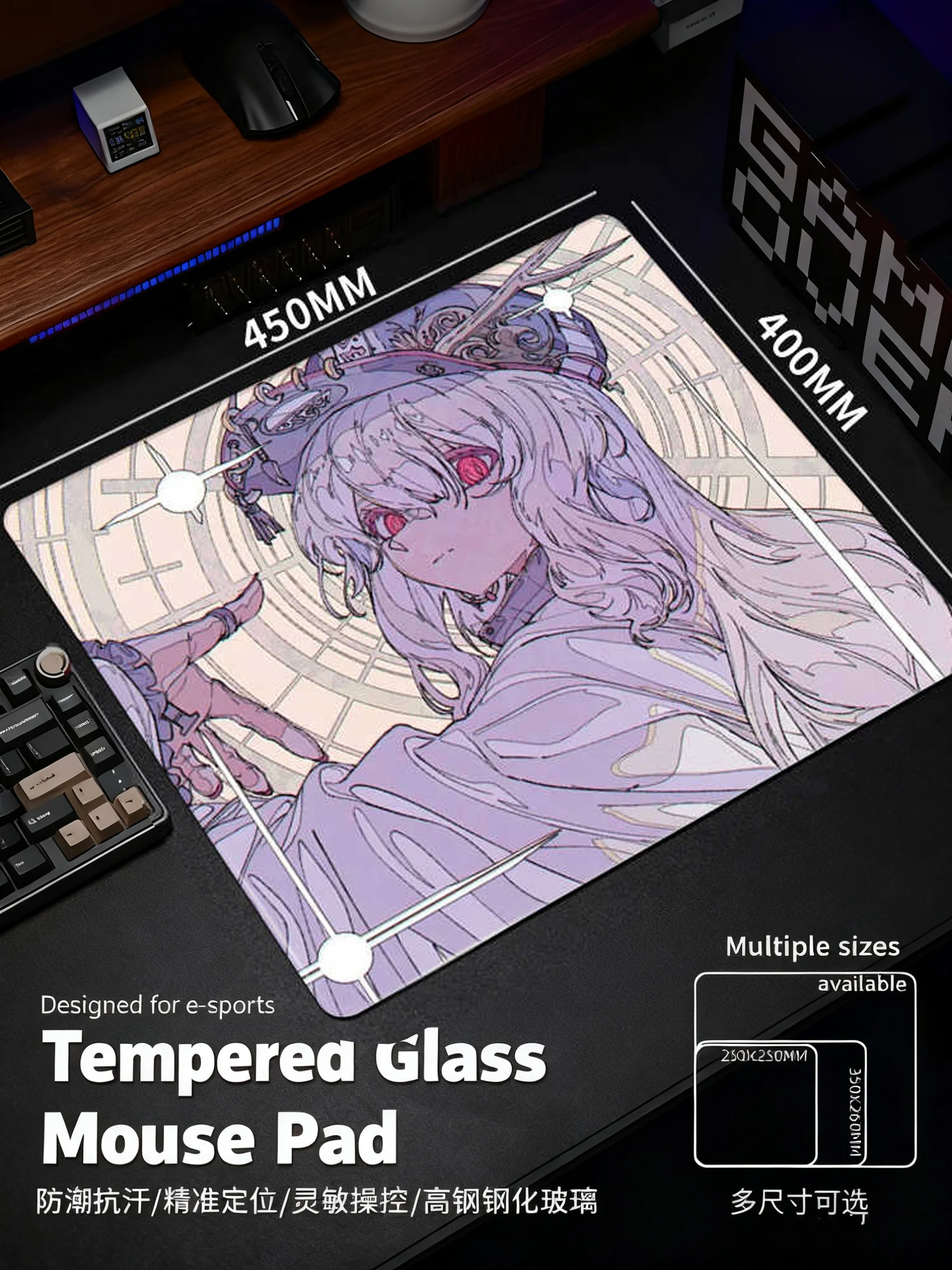 

Anime Girl Glass Gaming Mouse Pad YUME Smooth Frosted Surface Desk Mat Tempered Upgrade FPS Office Custom Gaming Accessories