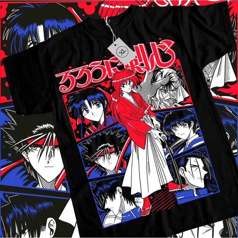 Trend Summer 2025 Cosplay Neutral Black and White Rurouni Kenshin T-Shirt Samurai X Himura Anime Manga Sagara Yukishiro All Size