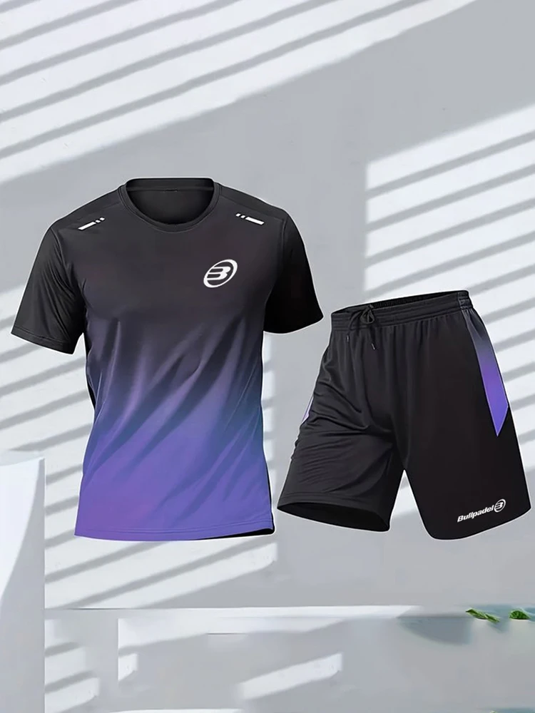 Bullpadel kaos olahraga pria, baju olahraga tenis pria lengan pendek, baju latihan sepak bola motif 3D