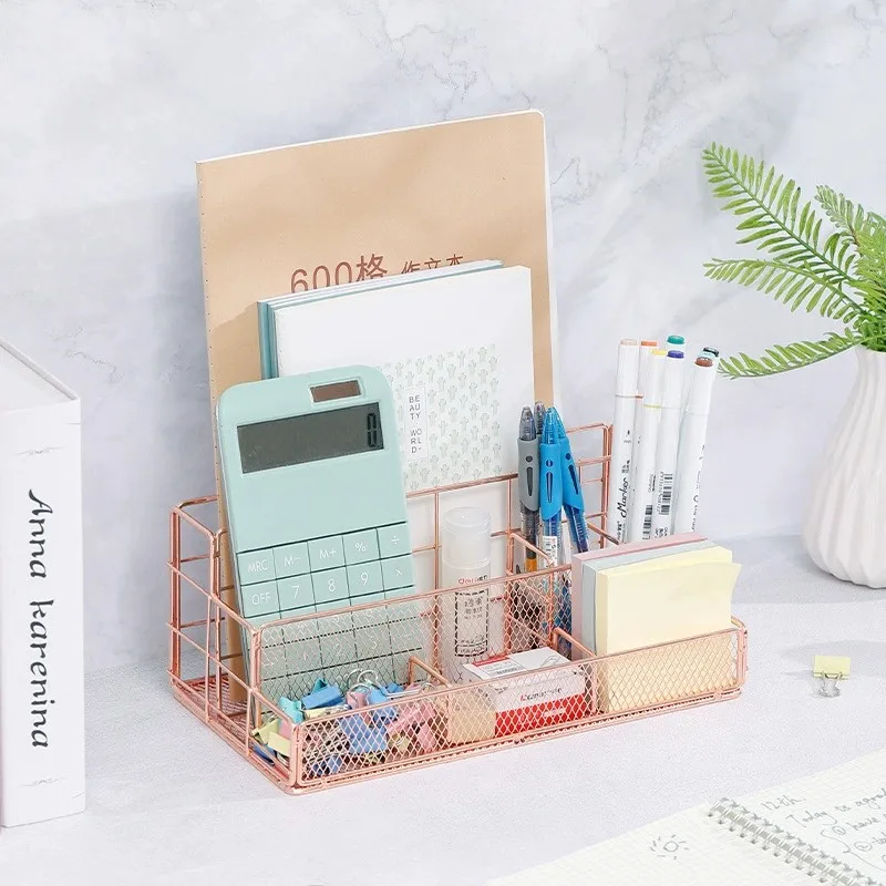 Nordic Metal Desktop Organizer - Multifunctional Office & Cosmetic Storage, Space-Saving Document & Stationery Holder, Modern De