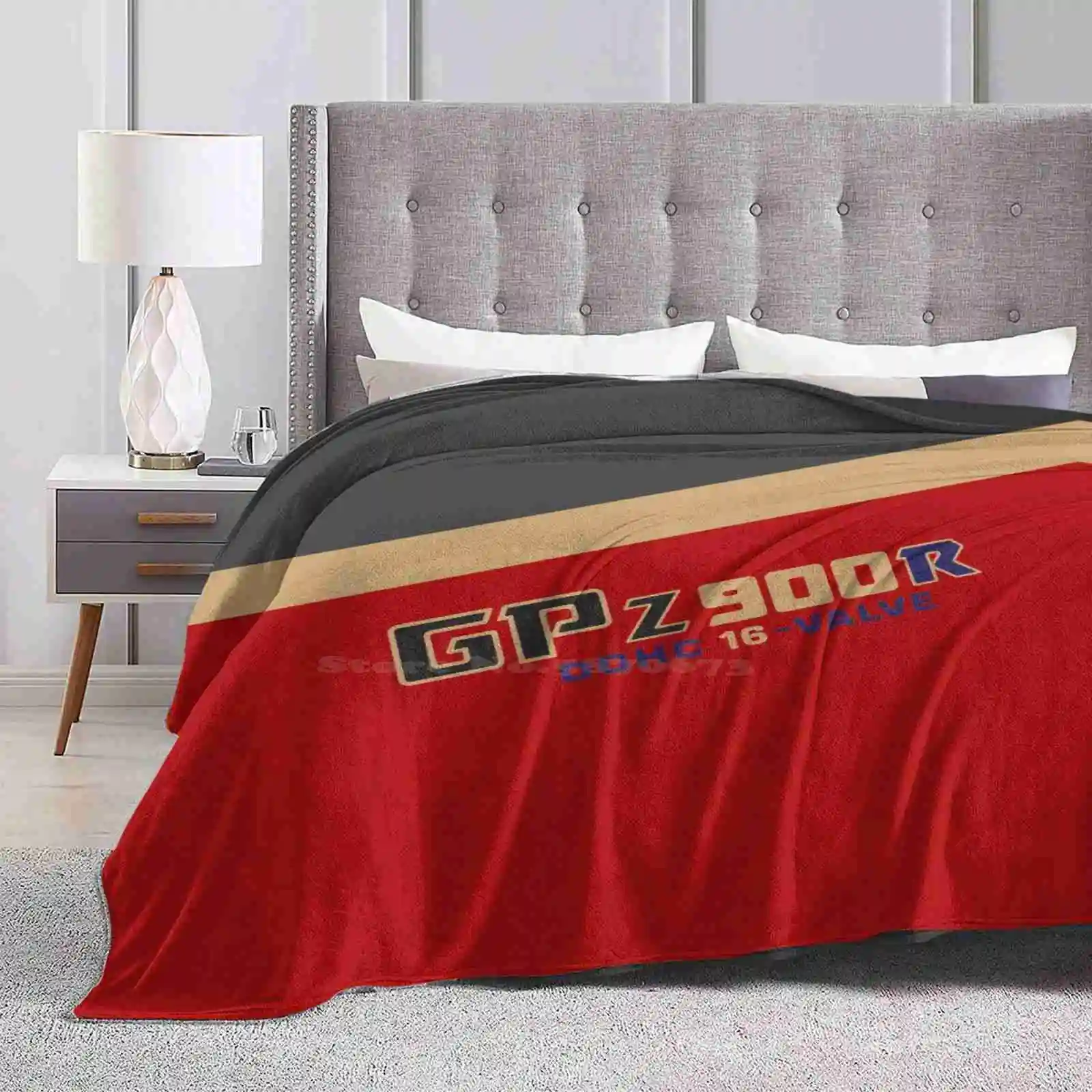 Gpz 900R Custom Made Color Spec Design With Side Emblem Dark Gray On Red Top Quality Comfortable Bed Sofa Soft Blanket Gpz 900R