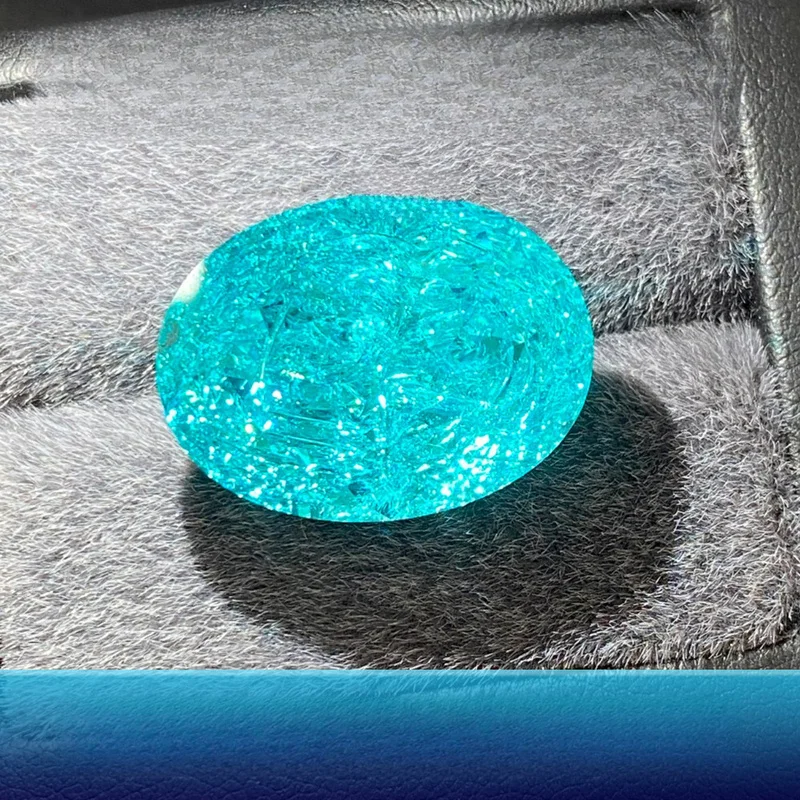 Wholesale Neon Blue Ice Crushed Cut Lab Grown Paraiba Oval Shape Gemstone  AGL Certificate Available For DIY Jewelry Making