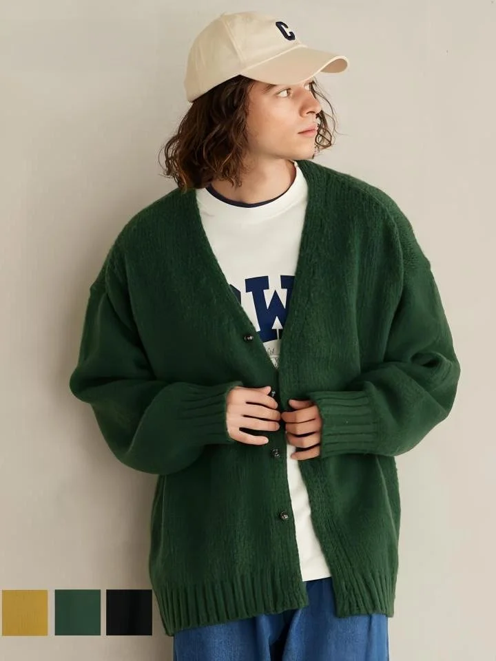 

Retro Streetwear y Oversize Long Sve Knitted Thi Sweater Cardigan Loose Fit Polyester V-ne Autumn Wear for Men