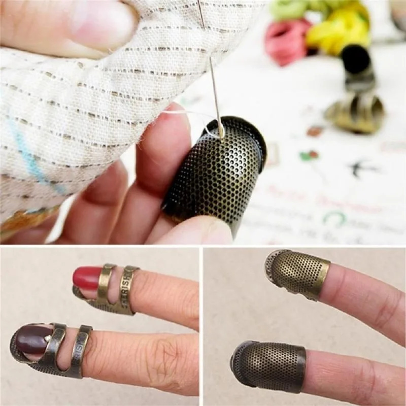 Retro Hand working Sewing Thimble Finger Protector Needlework Metal Brass Sewing Household DIY Sewing Tools Accessories