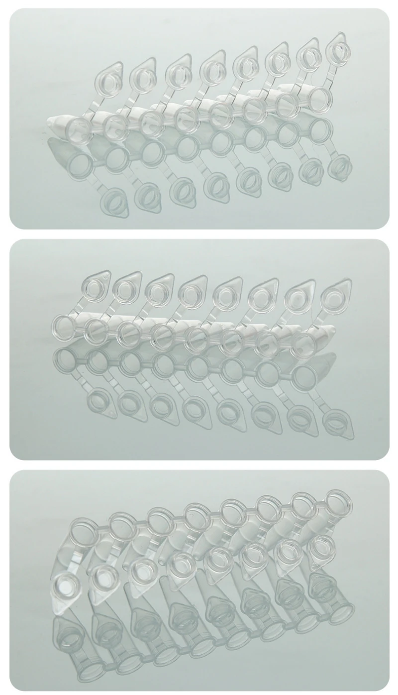 IKEME PCR 8 Strip Tube 0.2ml 125pcs Ultra-thin Wall DNase-/RNase-free With Cover Laboratory Transparent White Centrifuge Tube