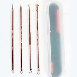 Rose Gold 4 Pcs Plating Double Head Acne Needle Black Head Removal Needle Portable Beauty Tool Set