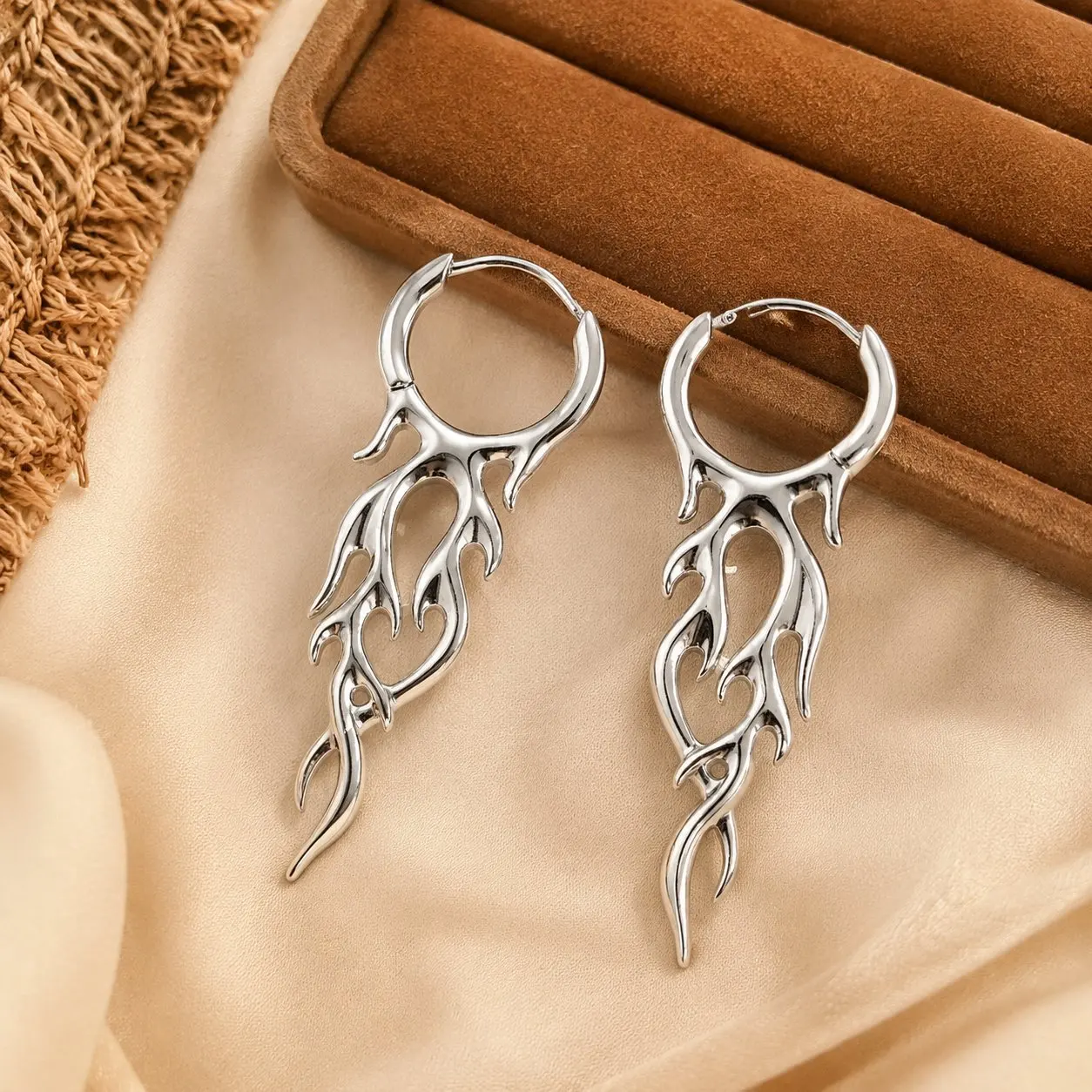 Fashion Punk Metal Colors Flame Earrings For Women Trendy Hip Hop Rock Alloy Ears Accessories Lady Gifts Party Casual Daily Wear