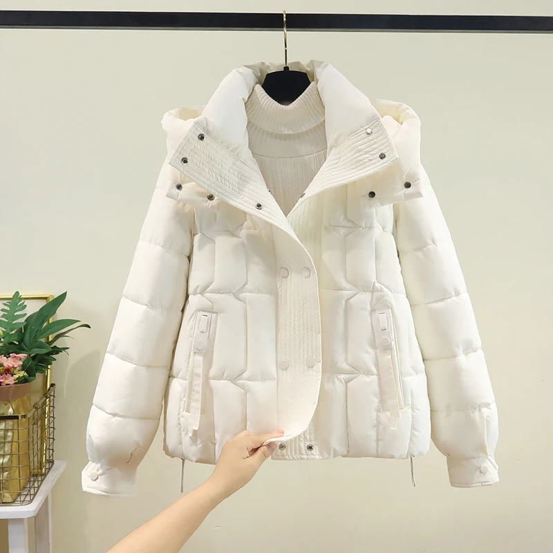 

Корейское женское джинто из хлопка Thiened ort, зима 2025, новое модное утягивающее пальто свободного покроя с капюшоном