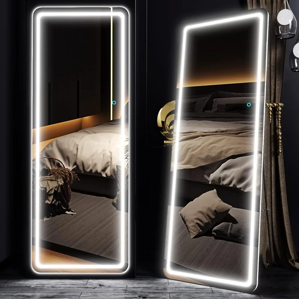 

63"x22" Full Length Mirror with Lights, Bedroom Body Mirror Lighted Mirror, Free Standing Mirror, Dressing Mirror Touch Control