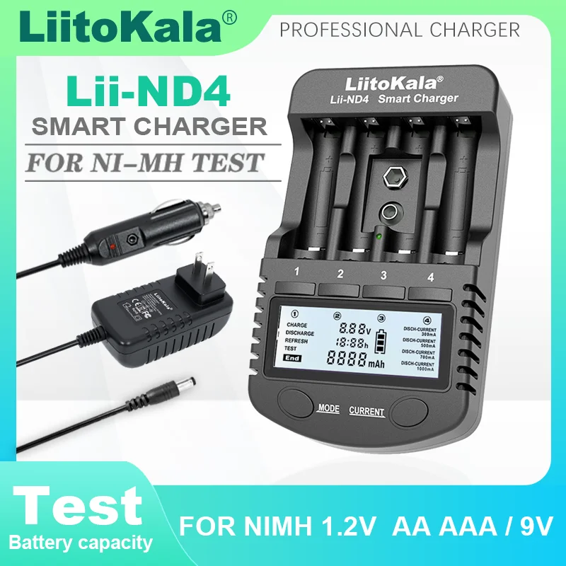 LiitoKala Lii-ND4 Lii-CH2 LCD Display and Test Battery Capacity 9V Batteries NiMH/Cd 1.2V AA AAA Recharge Bateery Charger