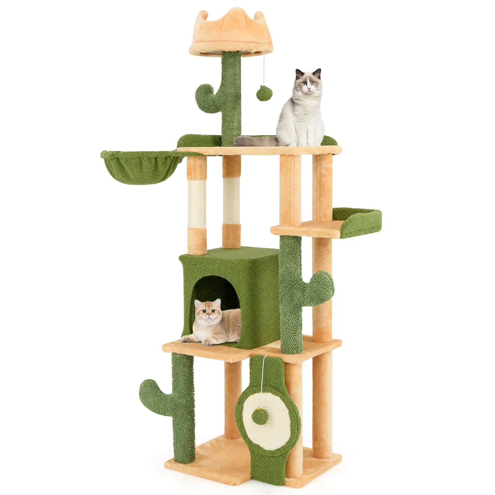 63" Cactus Cat Tree for Indoor Cats w/ Sisal Scratching Posts & Board Condo