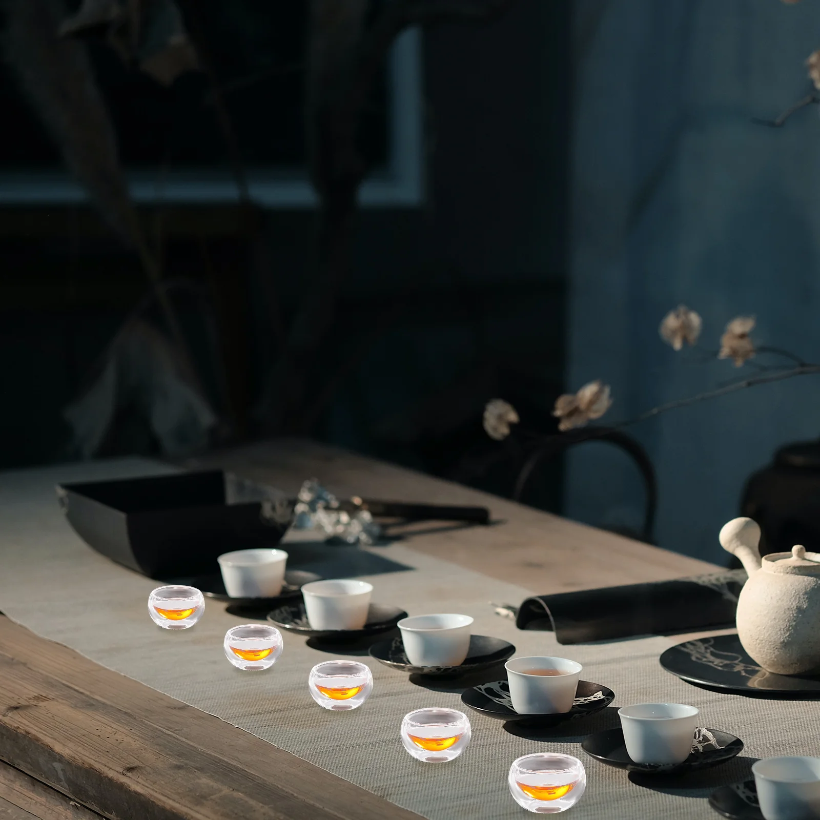 

6Pcs Double-Layer Glass Tea Cups Transparent Smooth Surface Drinking Glass Teacups for Office Home Party Tea Mug