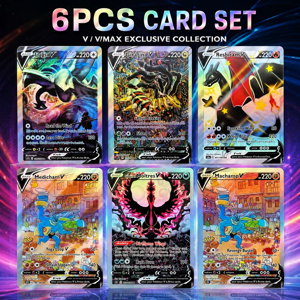 Cartes Proxy de Collection DIY Anime PTCG Charizard Machamp Galarian Moltres En/JP 110/307 V Flash – Cartes à Collectionner et à Échanger – Cadeau