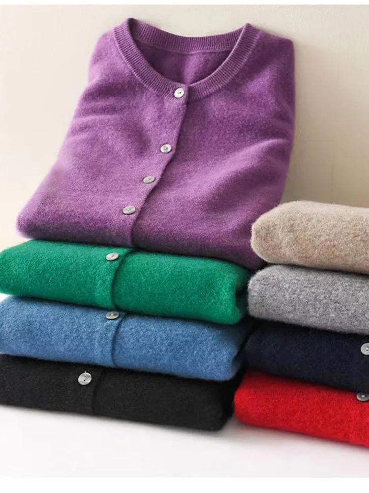 women\'s Cashmere Sweater O-Collar Long sleeve Button Sweater Casual Let ter Cardigan Harajuku Coat Shirt Top Korean Knitwear