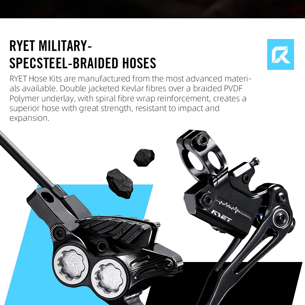 RYET M4 Hydraulische Bremse 4-Kolben-Bremssattel Mountainbike-Bremssatz für MTB XC/Trail/Enduro/DH mit 200-180mm Rotoren & Mineralöl – Detail 9