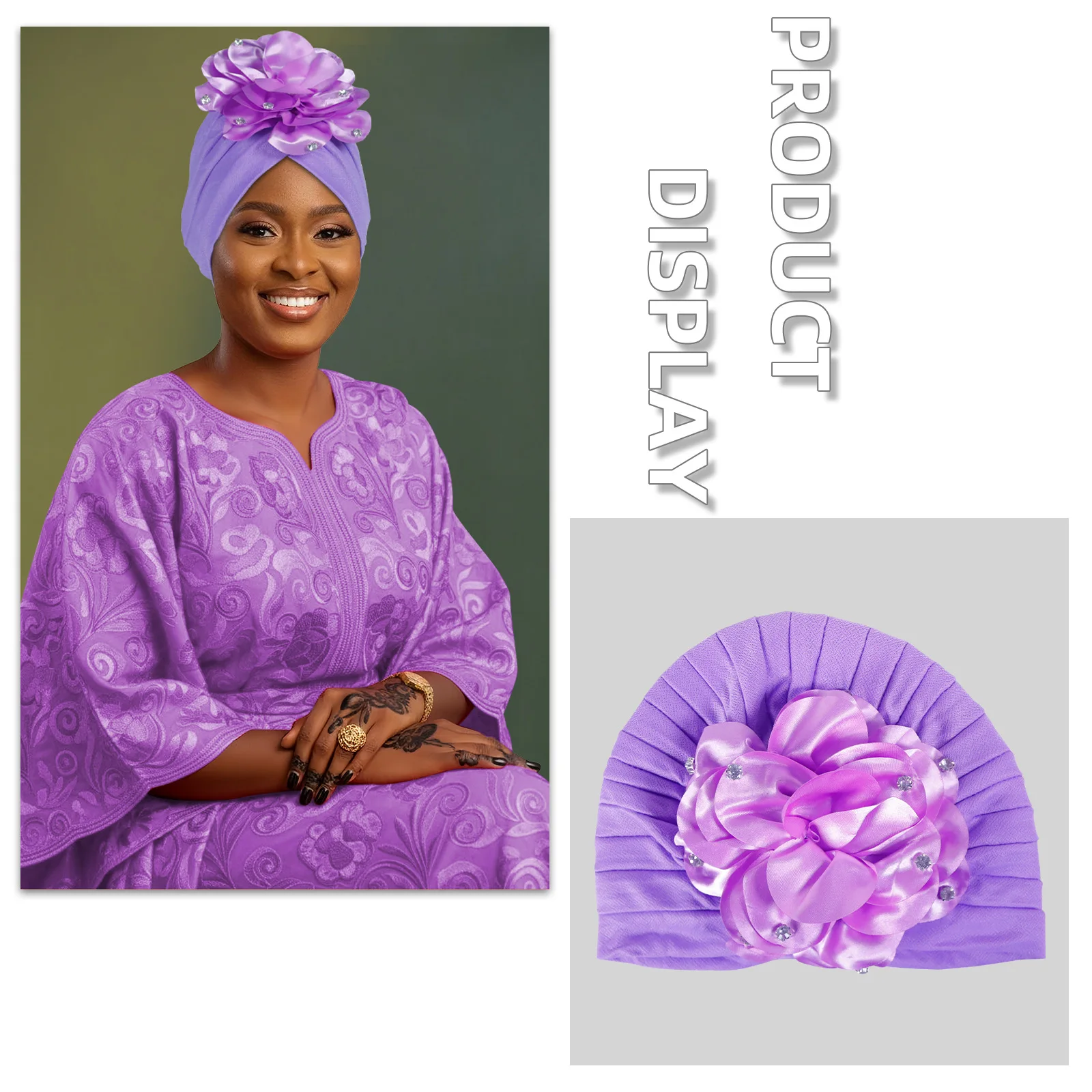 

Женский плиссированный тюрбан со стразами и большим цветком, хиджаб, африканский геле, повязка на голову, шапочка-бини, химиотерапия для выпадения волос, мусульманский платок, шляпа, новинка