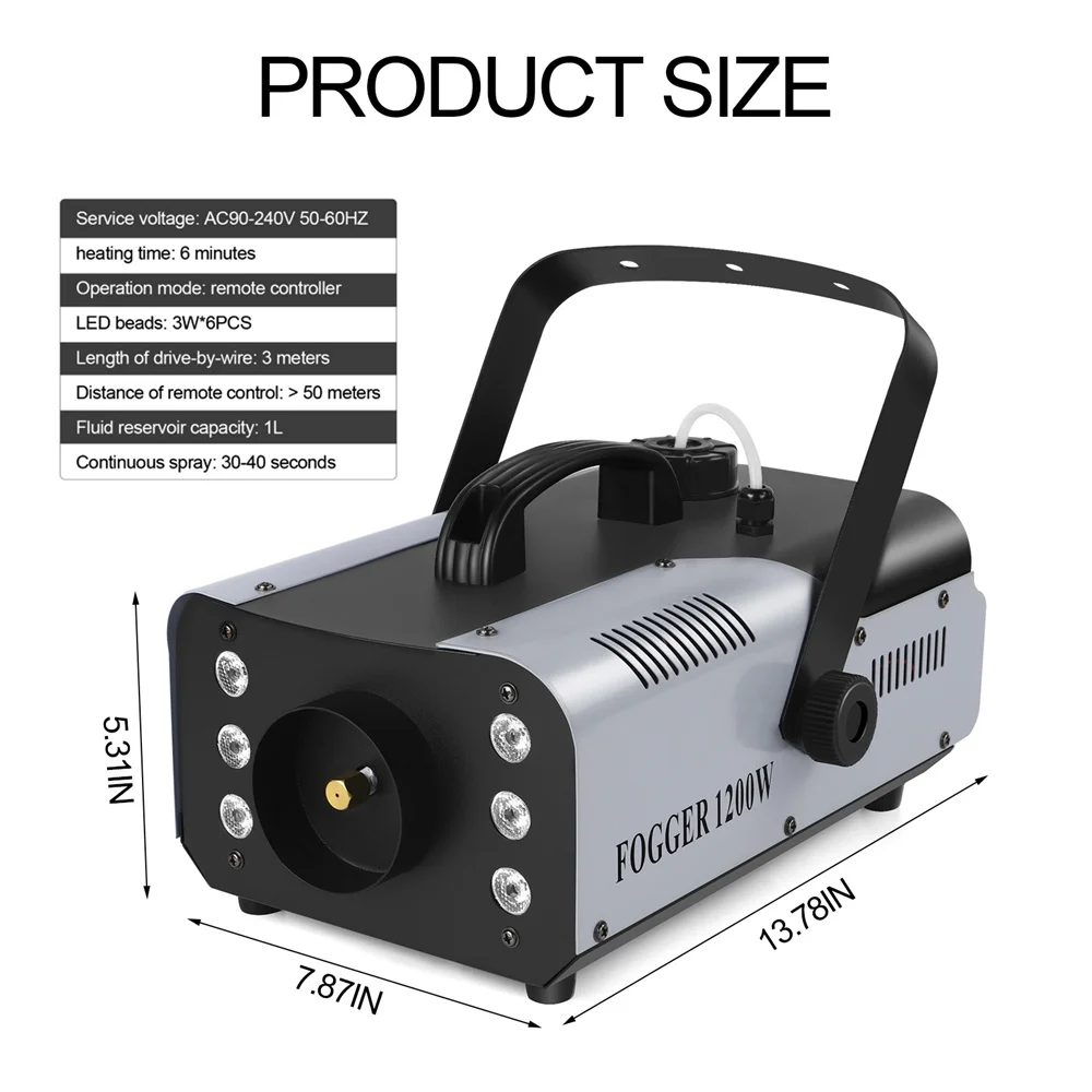 DayFlicker-máquina de humo de 1200W, 6 LED RGB, eyector de niebla colorido, efecto de escenario, nebulizador, equipo de pulverización para boda,