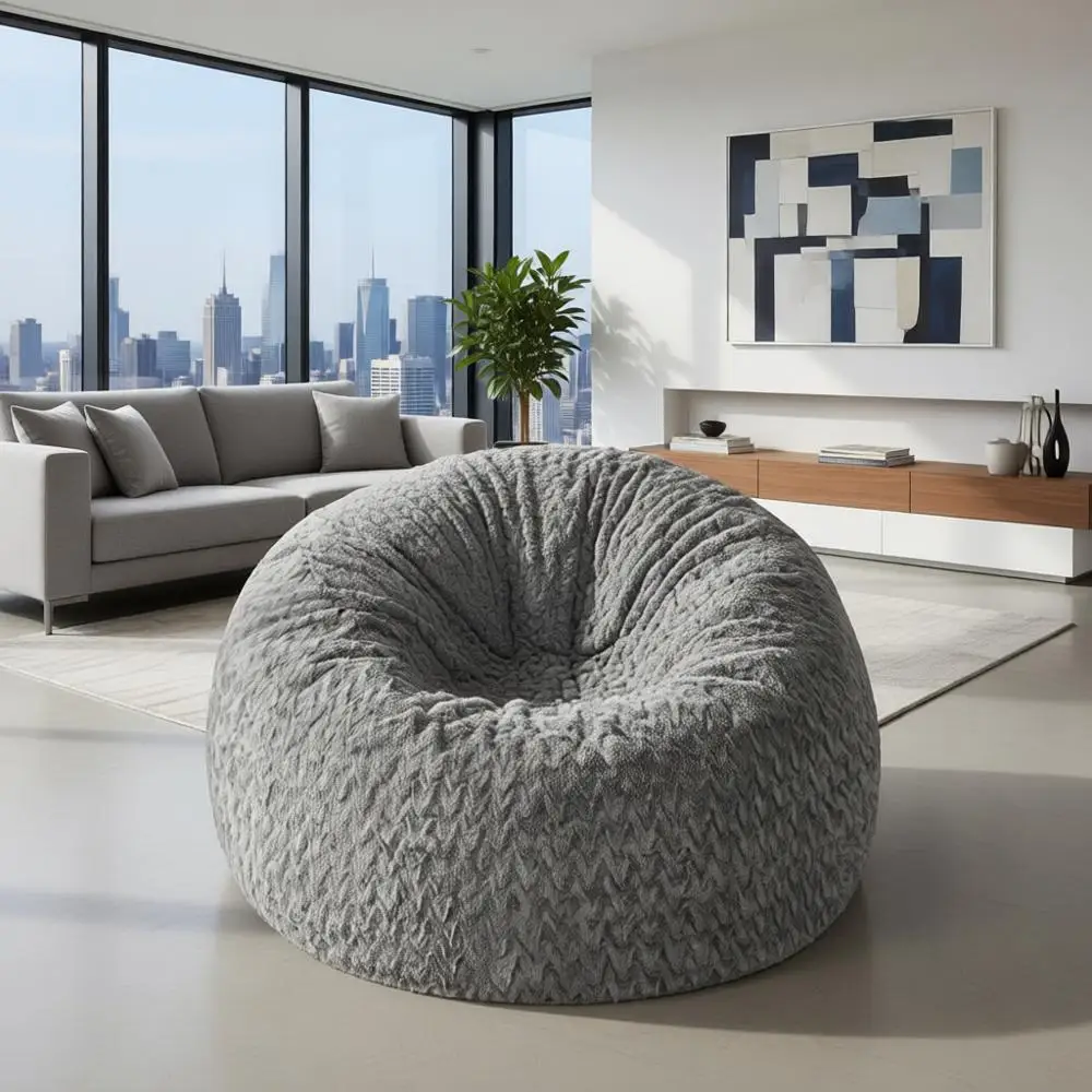 

Large Plush Chevron Cover Bean Bag Chair for Living Room, Bedroom, or Dorm - Grey (36 x 36 x 22)