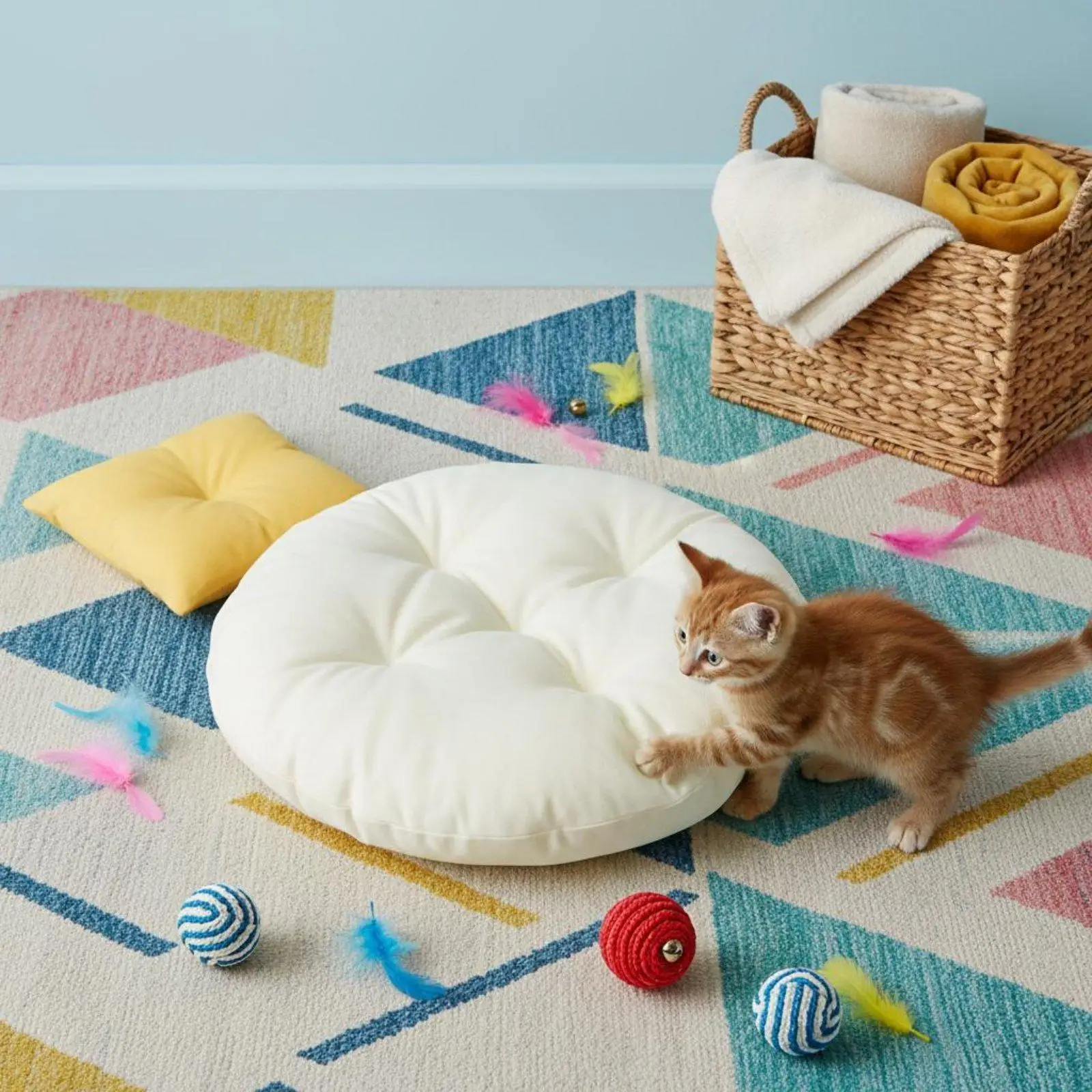 Cat Bed Reversible Cat Cushion Warm Pet Bed Lounger for Cats Soft Cat Sleep Mat for Bedroom