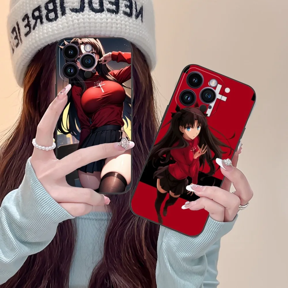 Fate Night Rin Tohsaka Cell Phone Case for iPhone 15 14 13 12 11 X XR XS 8 7 Pro Max Plus Mini Black Soft Phone Cover Funda