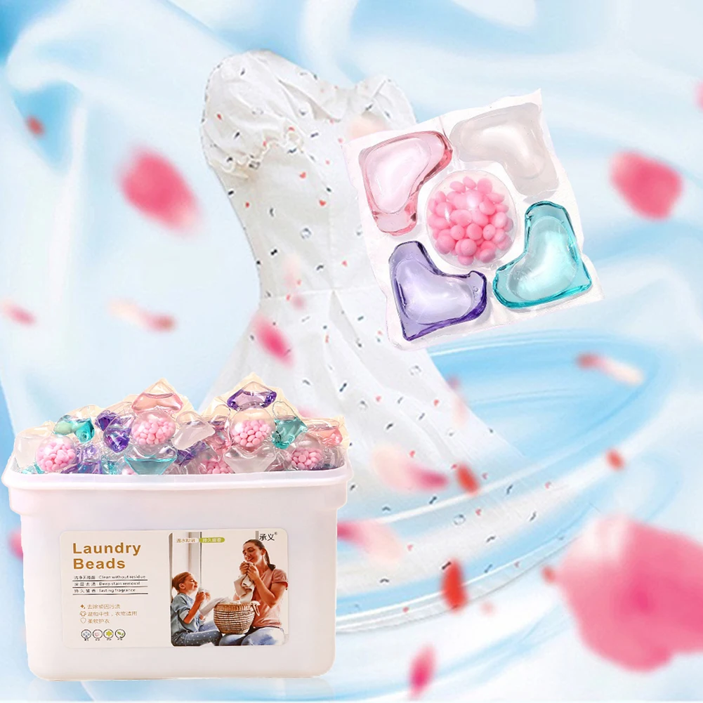 Caja de jabón 5 en 1 para detergente de lavandería, 50 piezas, cuentas de fragancia aromática, Bola de cápsula líquida para dormitorio doméstico